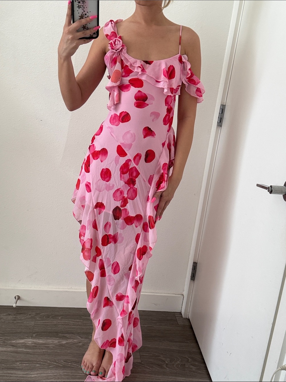 I.AM.GIA Pink Floral Ruffle Asymmetric Dress
